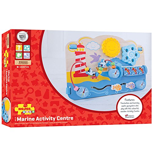 Bigjigs Toys Marine Baby Activity Table Board - Educational Activity Tables for 6 months +, Wooden Baby Toys 6-12 Months that Attach to Cot Bed