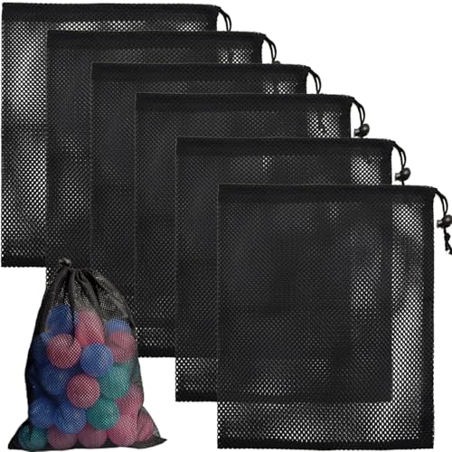 CHENGLAI 6 PCS Mesh Drawstring Bag 12' x 15.7', Durable Sports Equipment Net Bag Multipurpose Mesh...