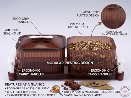 Image of Dry Fruit Container Serving Tray Set | 600 ML Each | Multipurpose Plastic Serving Set | Premium Design | BPA Free | Food Grade | Air-Tight Lid | Snack Organizer Tray | Multicolor