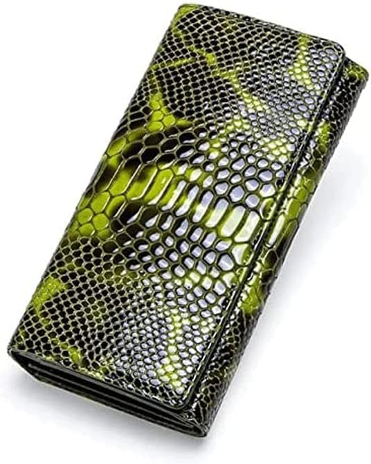 LIOONS Wallet Women's Leather Wallet Fashion Snake Print Card Holder Green Long Coin Purses Large Capacity Coins Pocket Unisex Tear-Resistant