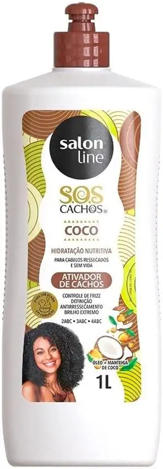 Salon Line, Ativador de Cachos, SOS Cachos, Coco, Hidratação Nutritiva, Vegano - Cabelos Ondulados, Cacheados e Crespos, 1 L