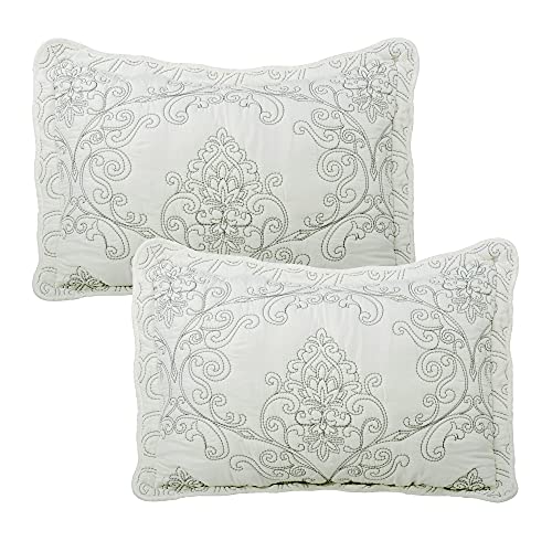 Home Soft Things Damask 4 Piece Bedspread Set, Scalloped Edge Reversible Coverlet Comforter Prewashed Bedding Set, Matelasse Embossed Floral Solid Pattern,Antique White Oversize Queen(110" X 120") #TOP3