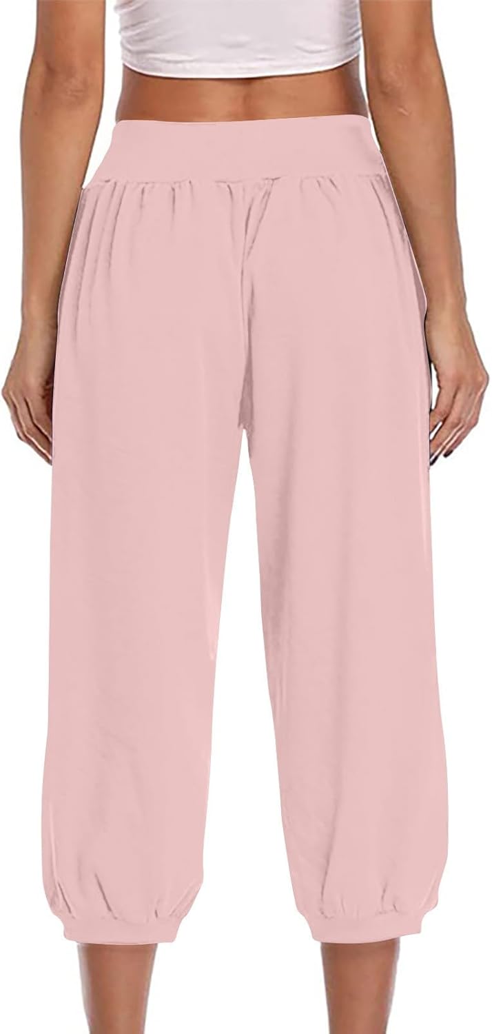 Capri Pants for Women 2024 Summer Casual High Waist Cropped Pants with Button Pocket Loose Comfy Wide Leg Capris