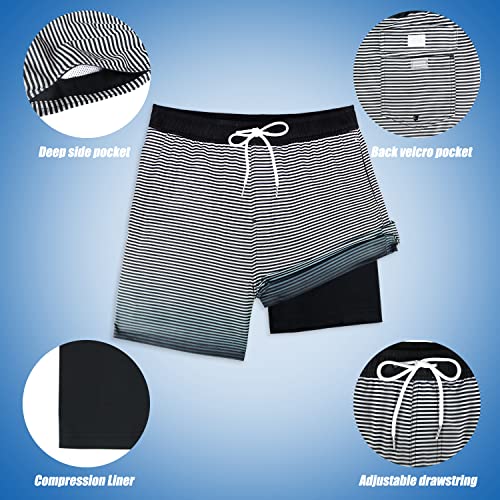 Qranss Mens Swim Trunks With Compression Boxer Brief Liner Shorts Inside 7'' Beach Trunks Quick Dry Swimwear Drawstring Waist Boardshorts #TOP7