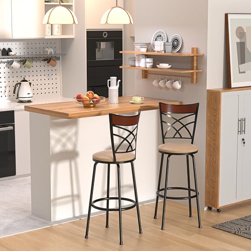 Butacos giratorios VECELO de 360°, set de 4 unidades, sillas altas ajustables de 24/29 pulgadas con respaldo en X, asiento acolchado y reposapiés, para barra de cocina, pub o isla miniatura 5