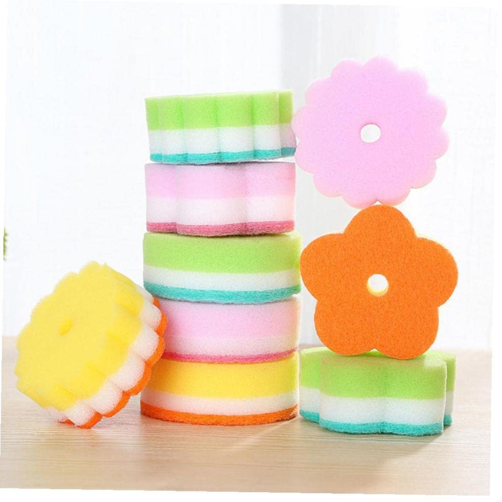 Sponges Scouring Pads 5pcs Flower Shape Sponge Brush Tableware Glass Wash Dishes Sponge Kitchen Home Christmas Cleaning Tool Random Color