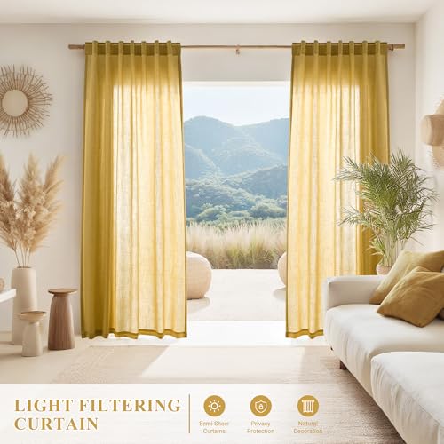 Image of Joywell Linen Curtains, Gold, 96 Inches Long