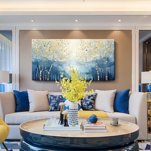 amatop Large Abstract Wall Art for Living Room Modern Tree of Life Canvas Art Print Nature-Inspired Navy Blue Wall Decor Landcape Artwork Birch Forest Picture Bedroom Office Dining Entryway 48x24 Inch - Image 4