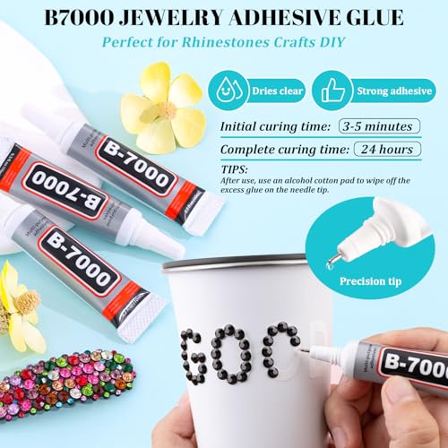 Image of 6100Pcs Resin Rhinestones for Crafting with 2Pcs 10ml B7000 Jewelry Glue, 1 Box Flatback Crystals Diamond (Black) for Bedazzling Crafts DIY Nail Art Non Hotfix Gems for Clothing Shoes Tumblers