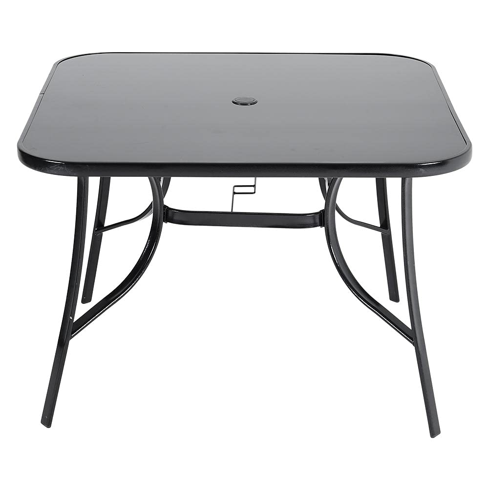 The Fellie Garden Table Outdoor Dining Table Tempered Glass Top Coffee Table Patio Table with Parasol Hole (Square-105 x 105 x 72cm) — image 1