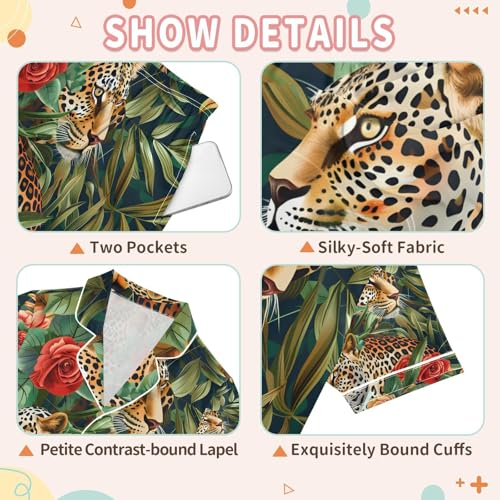 senya Tropical Leopards A Satin Summer Pajama Sets Silk Short Sleeve Button Down Sleepwear3