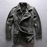 lederjacke metallic damen Paket-Inhalt: JACKE * 1 Sijux Herren Lederjacke Revers Zweireiher Vintage Distressed Motorrad Moto Mid Long Overcoat,Grau,XXL