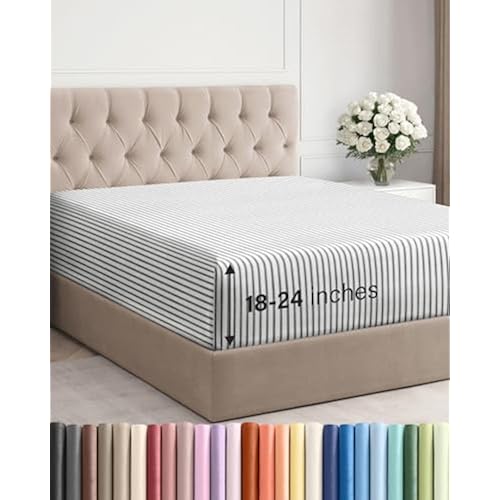 CGK Linens Extra Deep Queen Fitted Sheet - Fitted Sheet Only - Grey Stripes