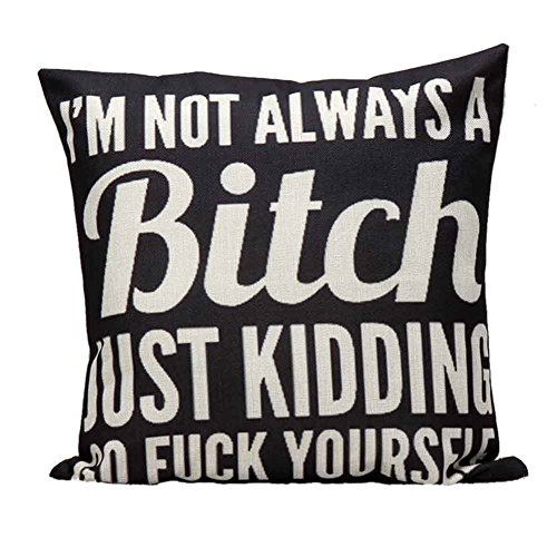 LEIOH Decorative Cotton Linen Square Funny Printed Bitch Pattern Throw Pillow Case Cushion Cover 18 x 18 Inches