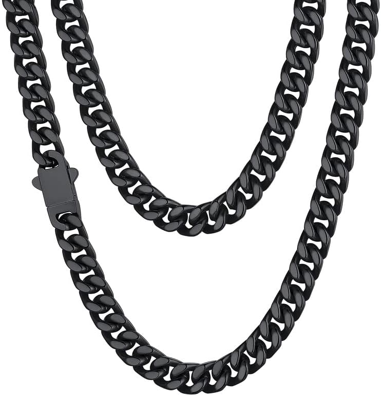 'ChainsHouse Stainless Steel Mens Cuban Link Chain, Black/18K Gold Miami Cuban Chain Necklace, 5mm/7mm/9mm/12mm/14mm Width, No Tarnish& Durable Hip Hop Mens Jewelry, 18''-30'', Send Gift Box'