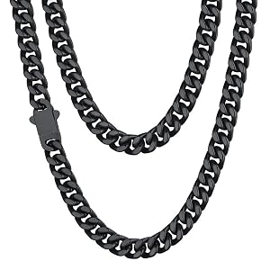 ChainsHouse Stainless Steel Mens Cuban Link Chain, Black/ 18K Gold Plated Miami Cuban Chain Necklace, 5mm/7mm/9mm/12mm/14mm Width, No Tarnish& Durable Hip Hop Mens Jewelry, 18″-30″, Send Gift Box
