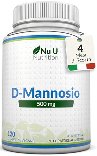 D-Mannosio Puro Alta Forza 500mg - 120 Compresse Vegane - Senza Allergeni - Integratore per Supporto Vie Urinarie per Donne - Prodotto in Europa - Nu U Nutrition