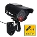 JUSTOP Caméra de vidéosurveillance factice pour extérieur/intérieur étanche avec lumière LED réalité alimentée par énergie solaire ou à piles – Noir