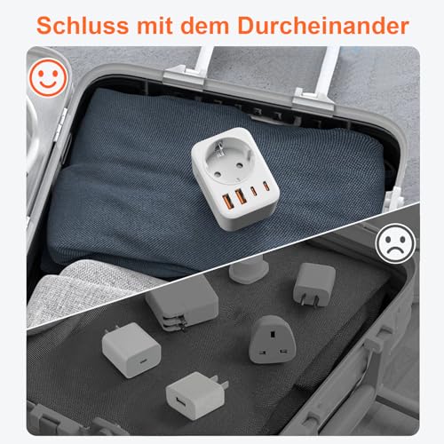 Denlane Adapter Japan, 5 in 1 Reiseadapter China mit 1 AC & 2 USB-C & 2 USB-A (17W), 2-Polig Typ A Stecker für USA, Kanada, China, Japan,Thailand, Mexiko, die Philippinen - Reisestecker Typ A