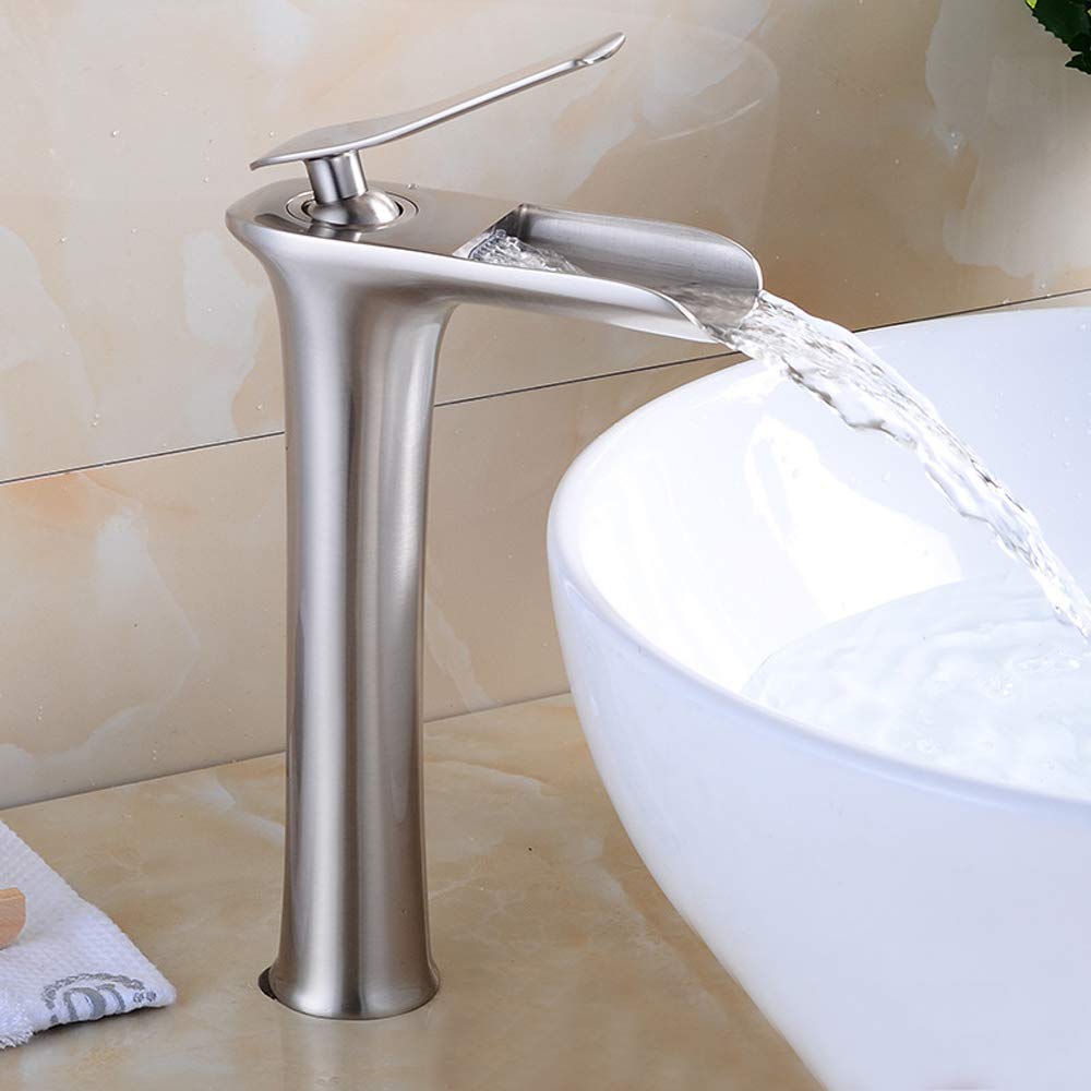 SBCGFY Tall Basin Mixer Tap For Bathroom, Black Waterfall Basin Tap, Brass Countertop Waterfall Basin Taps, One Hole Bathroom Taps Mixer Wash Sink Faucet