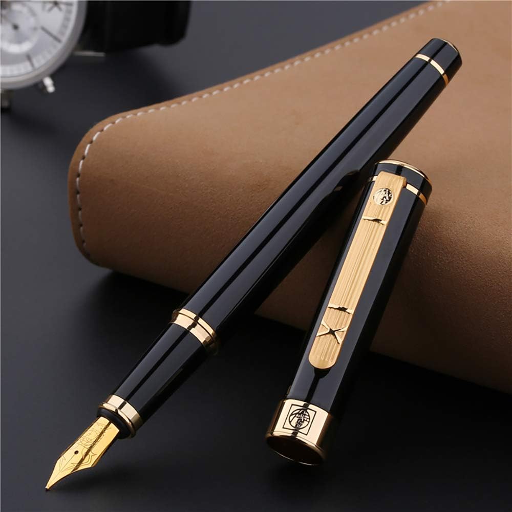 erofa Picasso 902 Gentleman Collection Fountain Pen Bent Nib with Converter, Black Golden Writing Pen