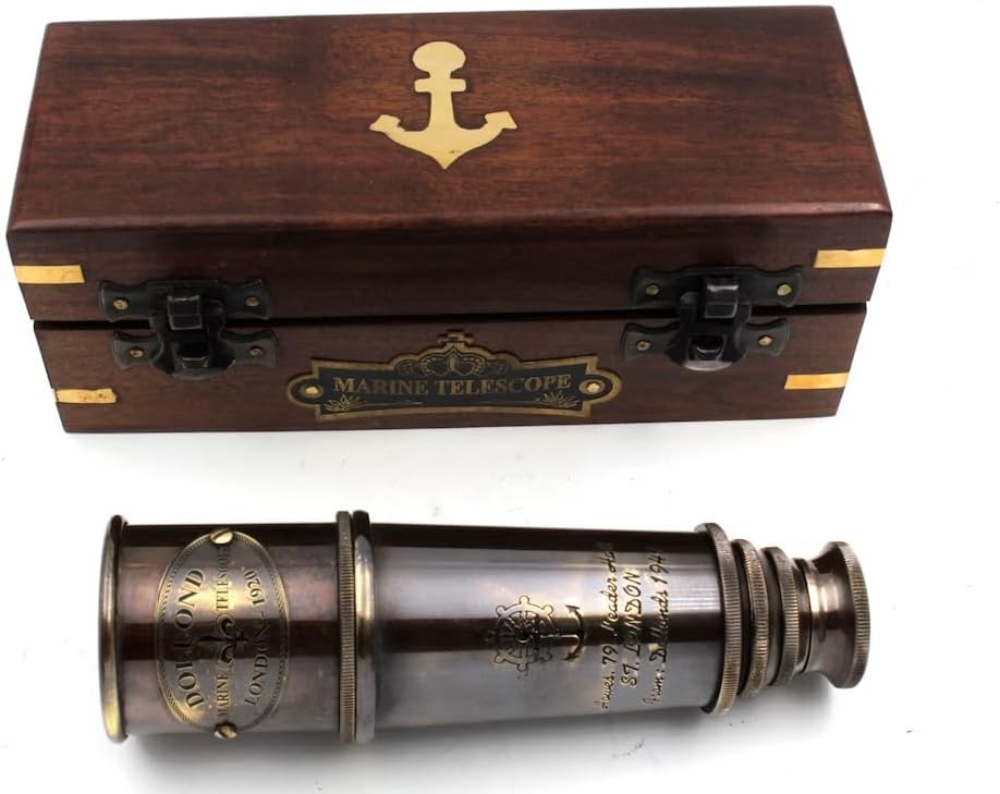 1920 Ship Captain's Working Telescope - Handmade Brass Spyglass, Vintage Pirate's Instrument, Antique Maritime/Marine Nautical Binocular, Premium Wooden Box