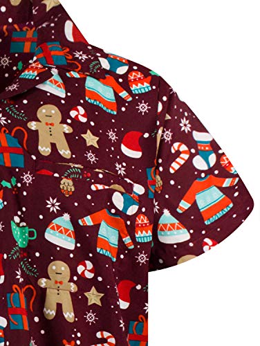 KING KAMEHA Men's Ugly-Christmas-Shirts Funky Short-Sleeve Button-Up Ginger-Bread Print Casual4
