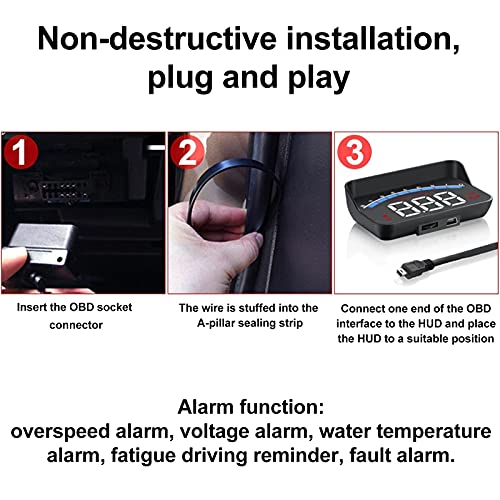 Head Up Display, Universal Car Head Up Display High Definition OBD HUD Windshield Projector Multifunction Gauge Alarm Fatigue Driving Reminder,OverSpeed Warning, Water Temperature - Thumbnail 6