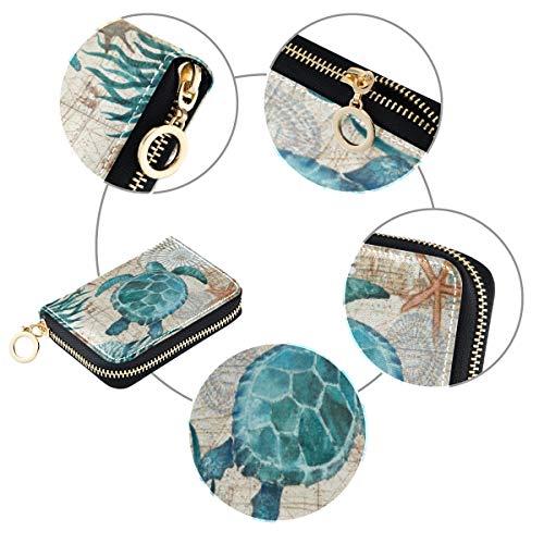 Moyyo Rfid Credit Card Holder Case Vintage Sea Turtle Leather Printed Zipper Card Case Wallet For Women Girls #TOP2