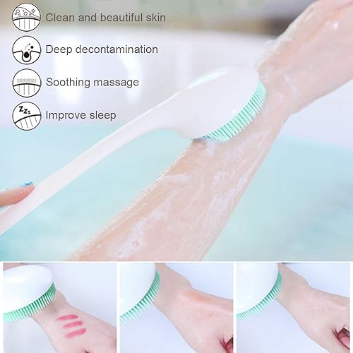 Miniatura 5 de Exfoliante corporal de silicona, cepillo de espalda de mango largo para ducha con cerdas suaves, cepillo de ducha para hombres y mujeres, sin BPA,