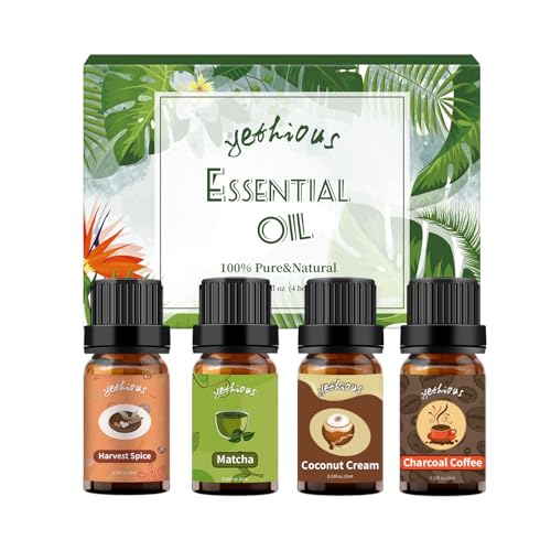 yethious Coconut Cream Fragrance Oil – Harvest Spice Scented Oils for Diffusers, Soap, Candle Bath Bombs Making, Perfume – 10ML * 4PCS Coconut Cream, Charcoal Coffee, Matcha and Harvest Spice Set