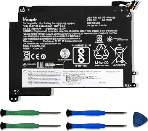 VANPIR 00HW020 SB10F46458 Laptop Battery 11.4V 53Wh 4540mAh Replacement for Lenovo ThinkPad Yoga 460 P40 Series 00HW021 SB10F46459