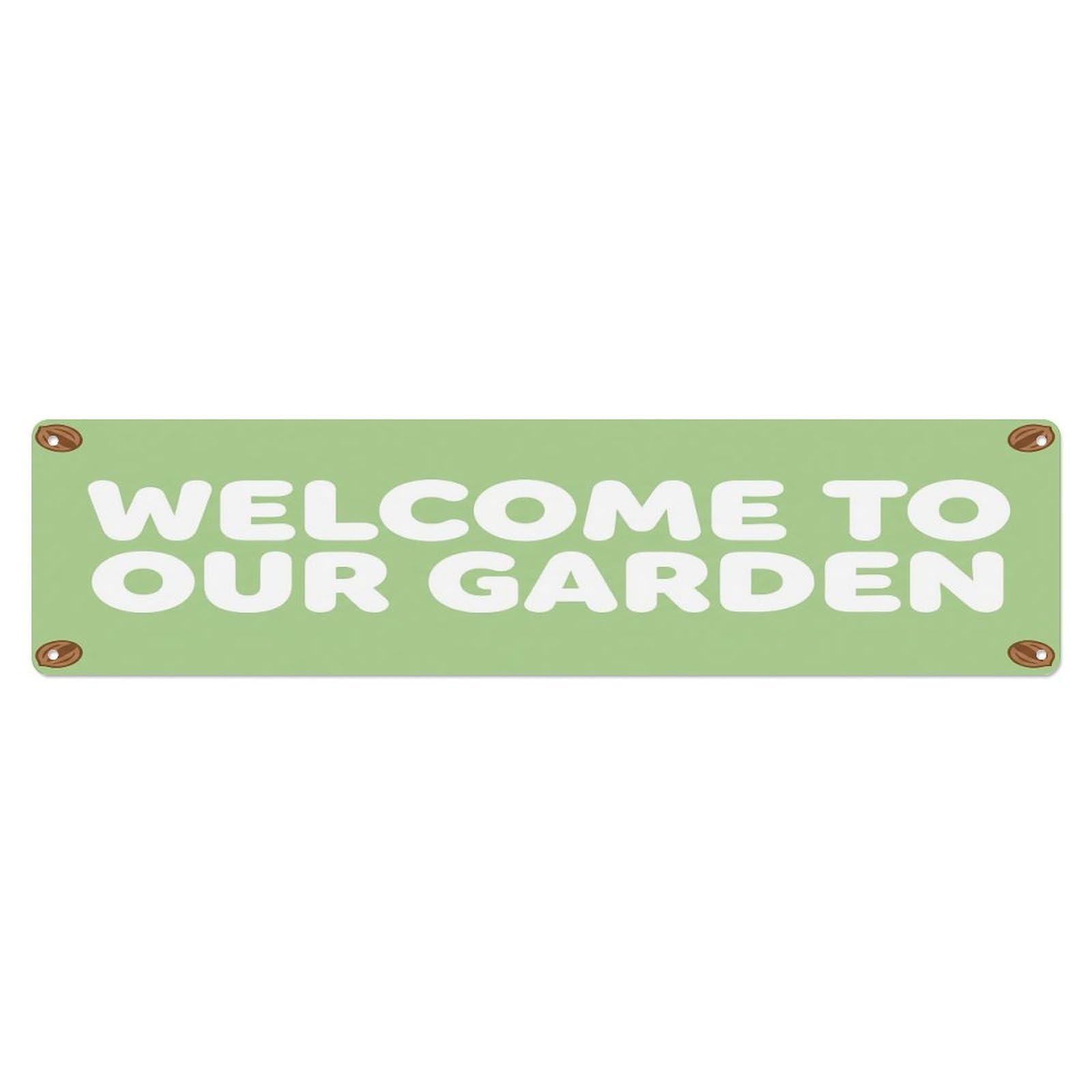 Vintage Welcome to Our Garden Pistachio Metal Tin Sign