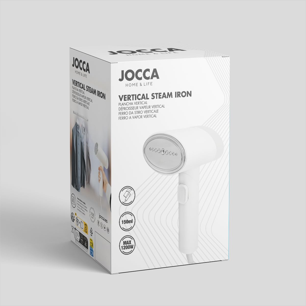 Jocca Stiratrice Verticale a Vapore Pieghevole Traveller | 23 g/min di Vapore Continuo | Serbatoio 150 ml | Riscaldamento Rapido | Compatta da Viaggio | Con Spazzola per Tessuti Delicati
