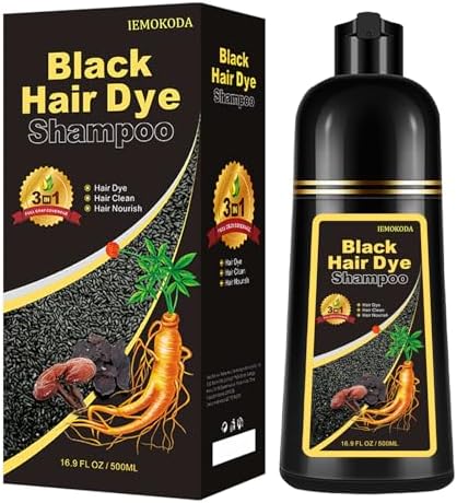 Natural Black Hair Shampoo, Hair Dye Shampoo 3 in 1, Shampoo Para Canas for Men Women, Hair Dye 100% Gray Coverage for All Hair Types 16.9 Fl Oz (Black)