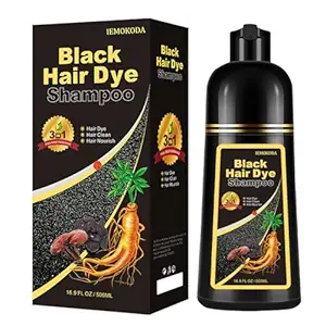 Natural Black Hair Shampoo, Hair Dye Shampoo 3 in 1, Shampoo Para Canas for Men Women, Hair Dye 100% Gray Coverage for All Hair Types 16.9 Fl Oz (Black)