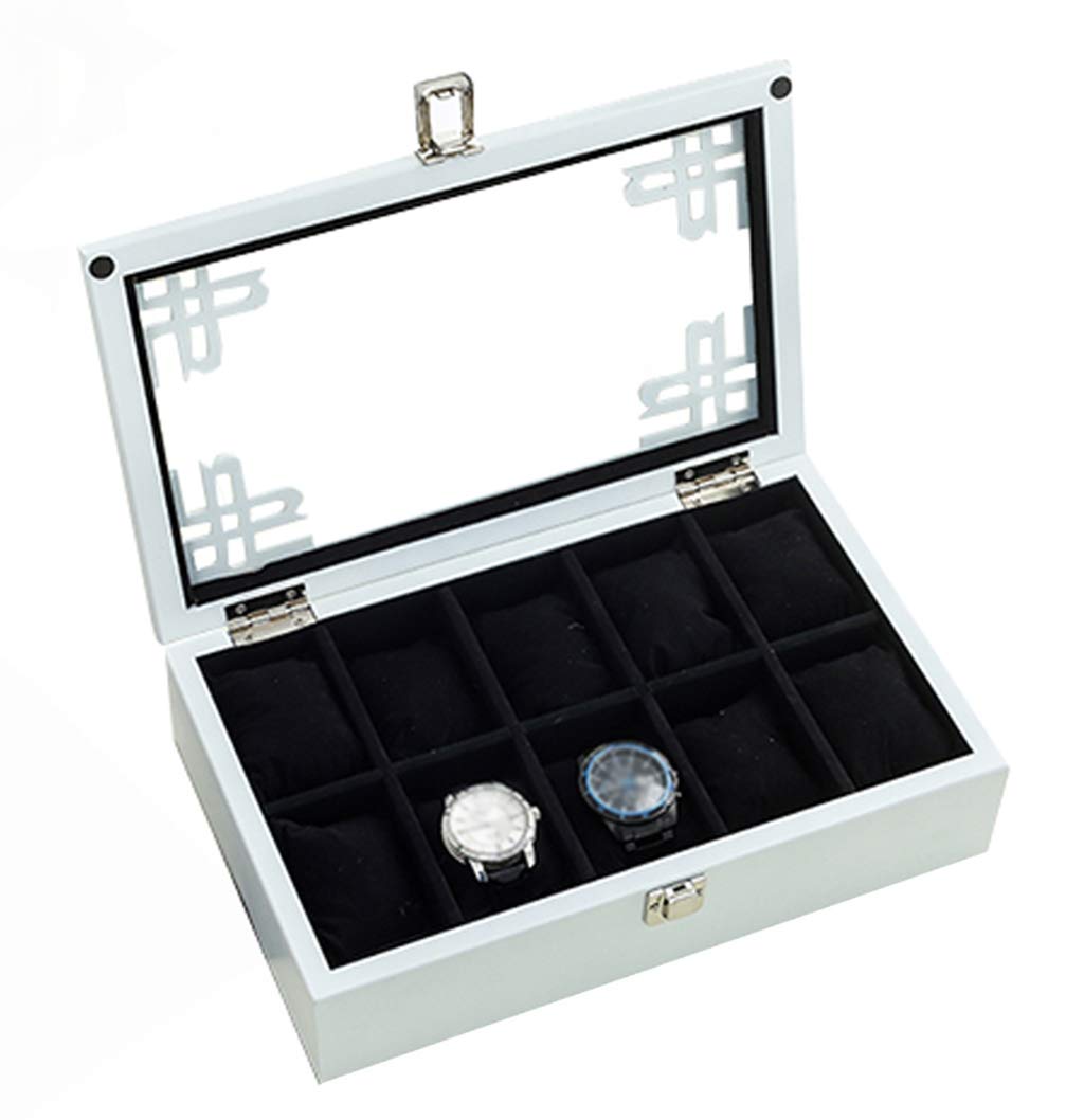 Paquete de 5 cajas de madera para relojes,organizador de exhibición de joyas, tapa de cristal, bandeja para pulseras, hebilla de Metal con cerradura y paquete de 6 cojines de almacenamiento extraíbles