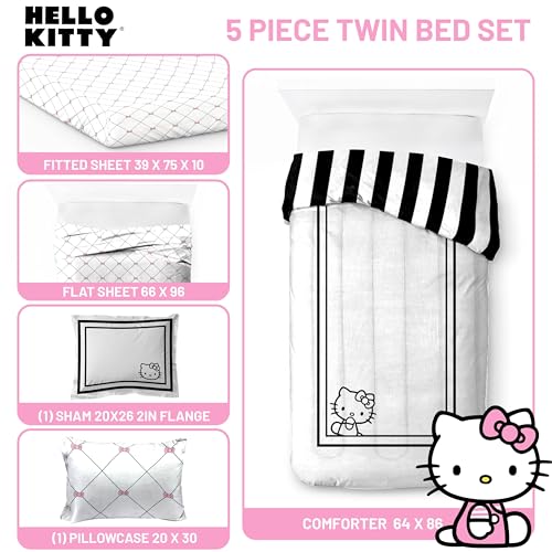 Image of Sanrio Hello Kitty Twin Comforter Set 5 Piece Bedding for Girls, White