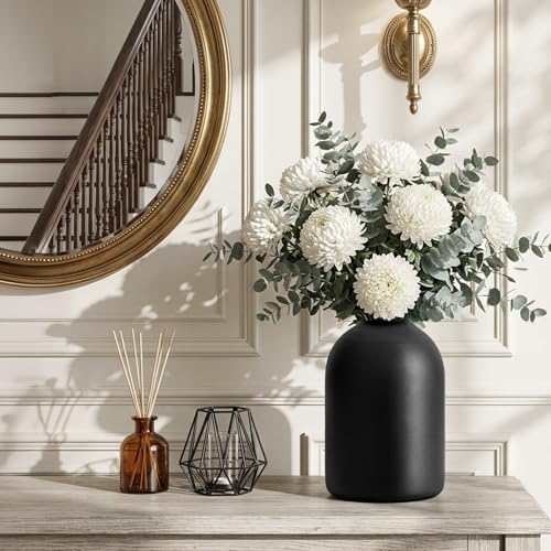 Image of Goaste 8.7 Inch Matte Black Metal Vase, Wabi Sabi Iron Frosted Flower Vase for Pampas Grass, Minimalist Boho Decorative Vase for Table Centerpieces Home Living Room Wedding Office Decor