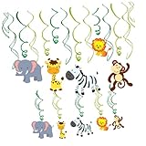 Lurrose ジャングルテーマベビーシャワー飾り付け 軽量製動物吊り下げ渦巻き装飾 幼児園 誕生日パーティー向け天井窓ドア用装飾品