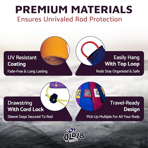 image for OLD18 Neoprene Fishing Rod Sleeve - Protective Rod Sock for Fishing Po