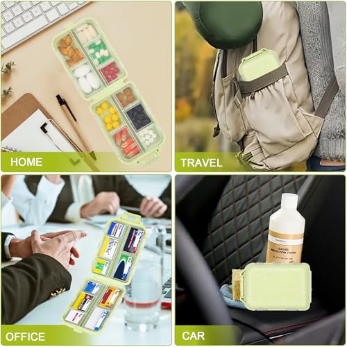 Image of Travel Medicine Kit with 189 Labels, Pill Cases Organizers 7 Day Compact Pill Organizer Mini Pill Case Pill Storage Organizer (Yellow, 1 Pack)