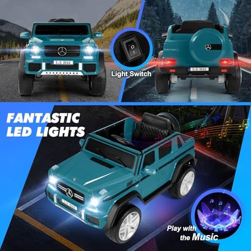 JOYLDIAS Kids Ride On Cars, Licensed Mercedes-Benz Maybach G650S, 12V7AH Battery Powered Toy Electric Car for Kids W/LED Underglow Lights,Remote Control,2 Motors,3 Speeds,Music,Bluetooth,Peacock Blue - 5