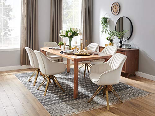 Volans Mid Century Modern Desk Chair No Wheels, Upholstered Swivel Accent Chair With Hollow Brushed Gold Plated Legs Office Chair For Home Office Bedroom, Beige Off White #TOP7