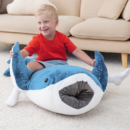 Image of Mukouxun Whale Shark Plush 48 Inch Giant Shark Stuffed Animal Pillow Toy | Gift boxed giant whale shark Stuffed Animal for shark lovers and ocean fans, a Christmas, birthday and holiday gift option