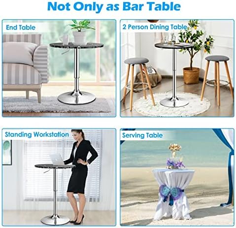 LDAILY Moccha Round Pub Table, Bistro Table w/Height Adjustable & 360°Swivel, Marble Cocktail Pub Table w/Anti-Slip Base for Home, Office Bar Table (1, Black)
