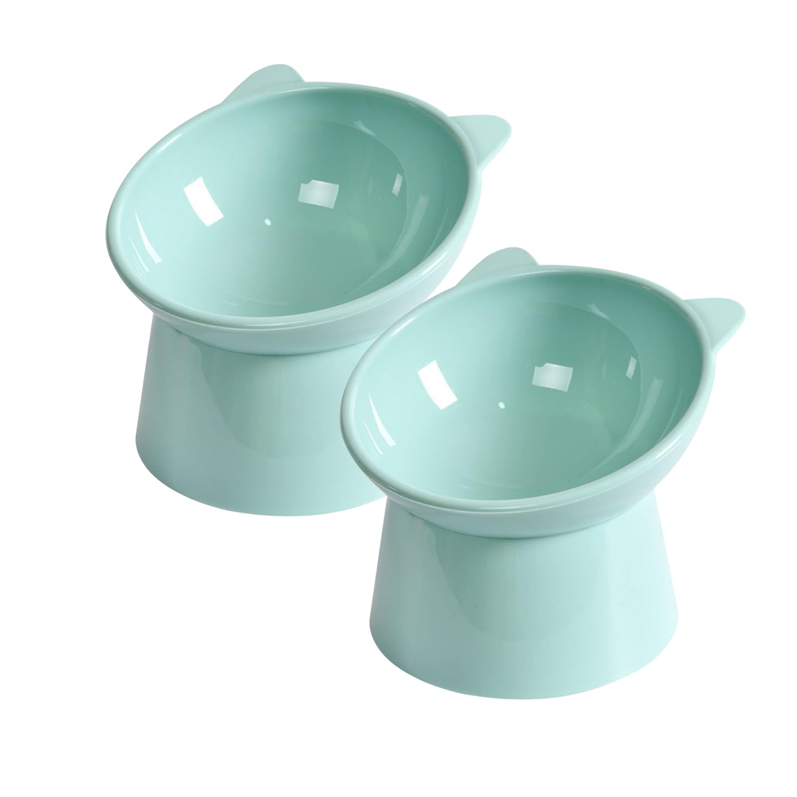 Tilted Elevated Cat Food Bowl - Cat Bowls Whisker Friendly Anti Vomiting Slanted Feeding Bowls Cute Shallow Bowl (2pcs/Green)