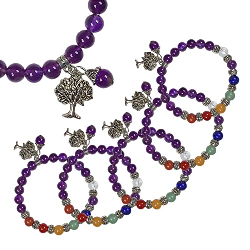 Eden's Call 8Mm Crystal Beads Tree Of Life Bracelet Good Luck Charm Bangle For Women Men, 7 Chakra+ Amethyst #TOP2