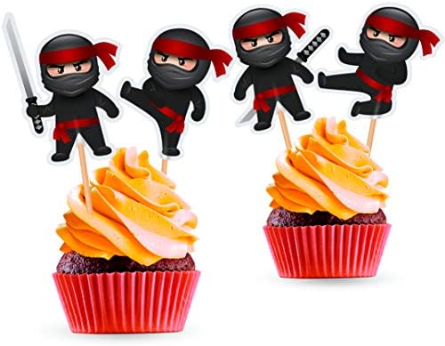 Ninja Cupcake Toppers - Ninja Birthday Party Decorations Supplies Karate Themed- 24 PCS