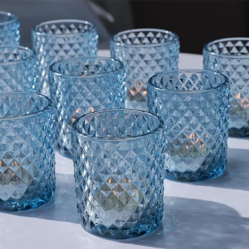 Vohocandle 12 bicchieri da tè in vetro blu per matrimoni, decorazione da tavolo, portacandele in vetro per festa di compleanno, per decorazione della casa